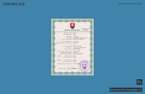 Slowakisches Personenstandsregister: Sterbeurkunde (PSD-Beispielvorschau)